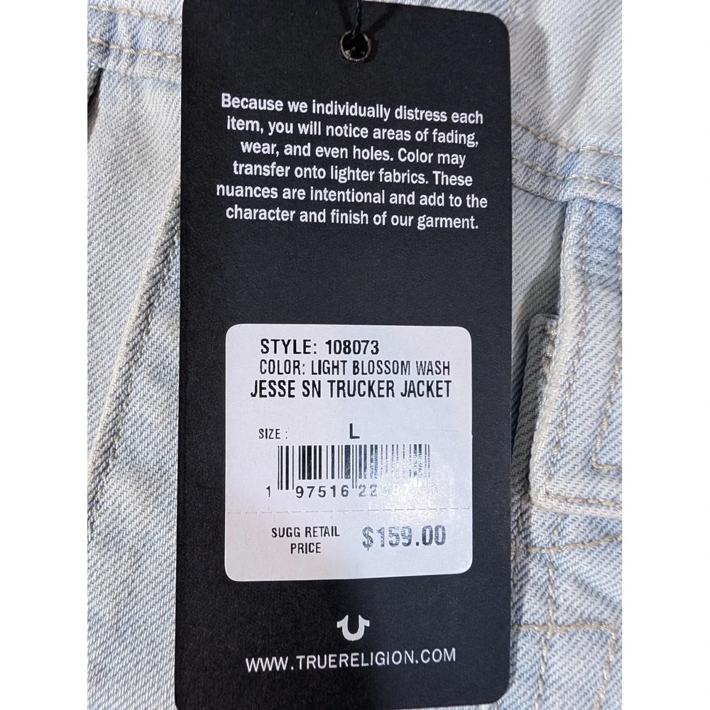 True Religion Jesse SN Trucker Jacket Light Blossom Wash Denim Blue 108073 Men L